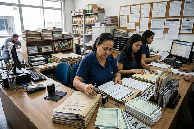 Documentação veicular sendo organizada por despachantes em Jandira.